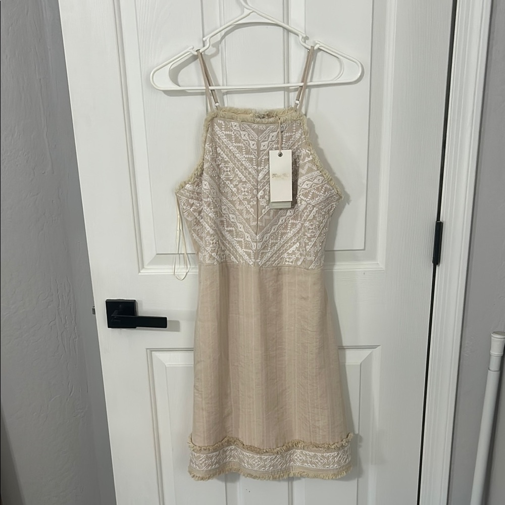 Miss Me Beige and White Embroidered Dress